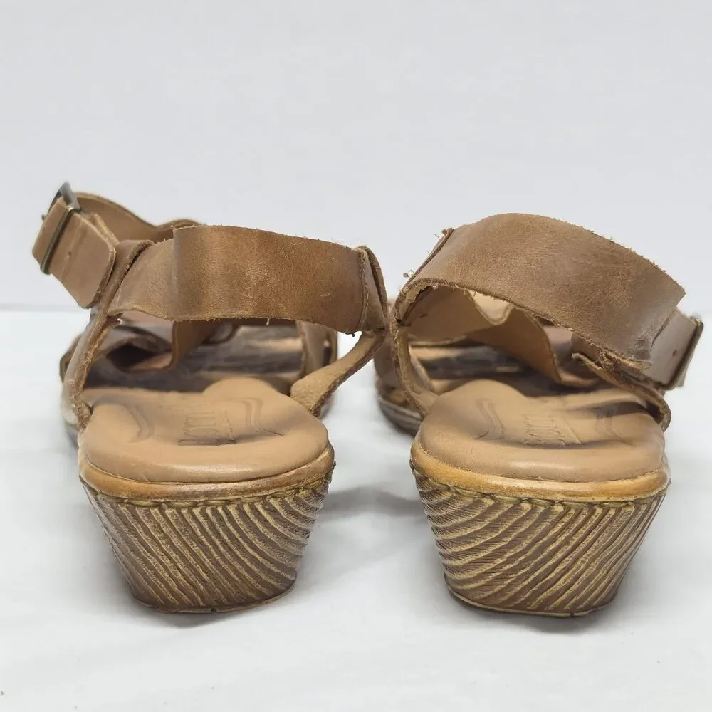 Womens Born Brown Leather Strappy Wedge Heeled Comfort Sandals Size 11 M/W